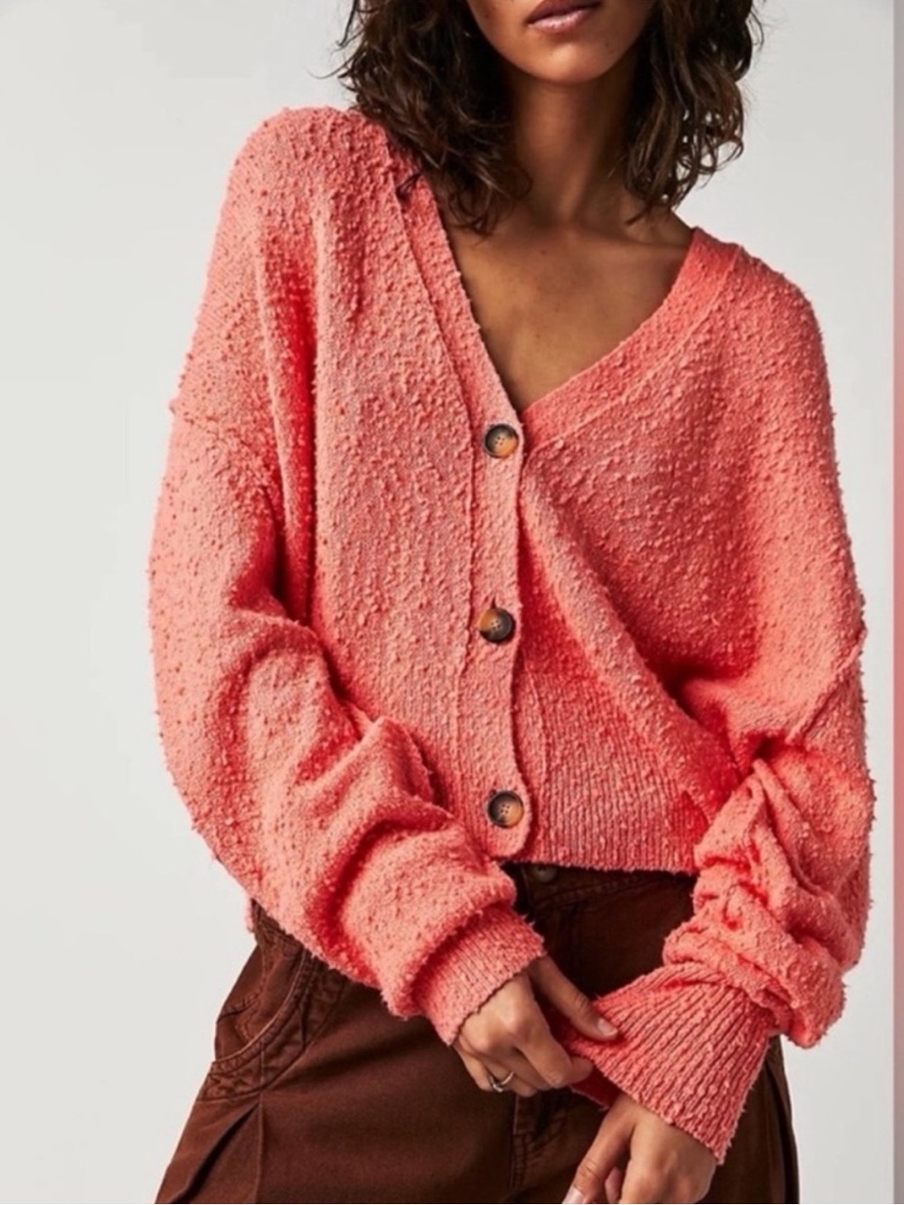 NEW Free People Found My Friend Cardigan - Coral Size Medium